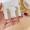 Silver needle, long shiny earrings with tassels, silver 925 sample, European style, internet celebrity, diamond encrusted