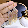 Silver needle, long shiny earrings with tassels, silver 925 sample, European style, internet celebrity, diamond encrusted