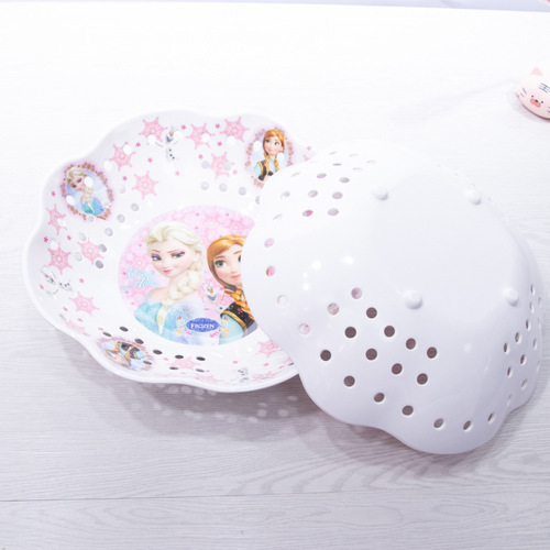 Fashionable cartoon household round hole fruit plate, foreign trade hot-selling creative snack plate, manufacturer melamine tableware wholesale