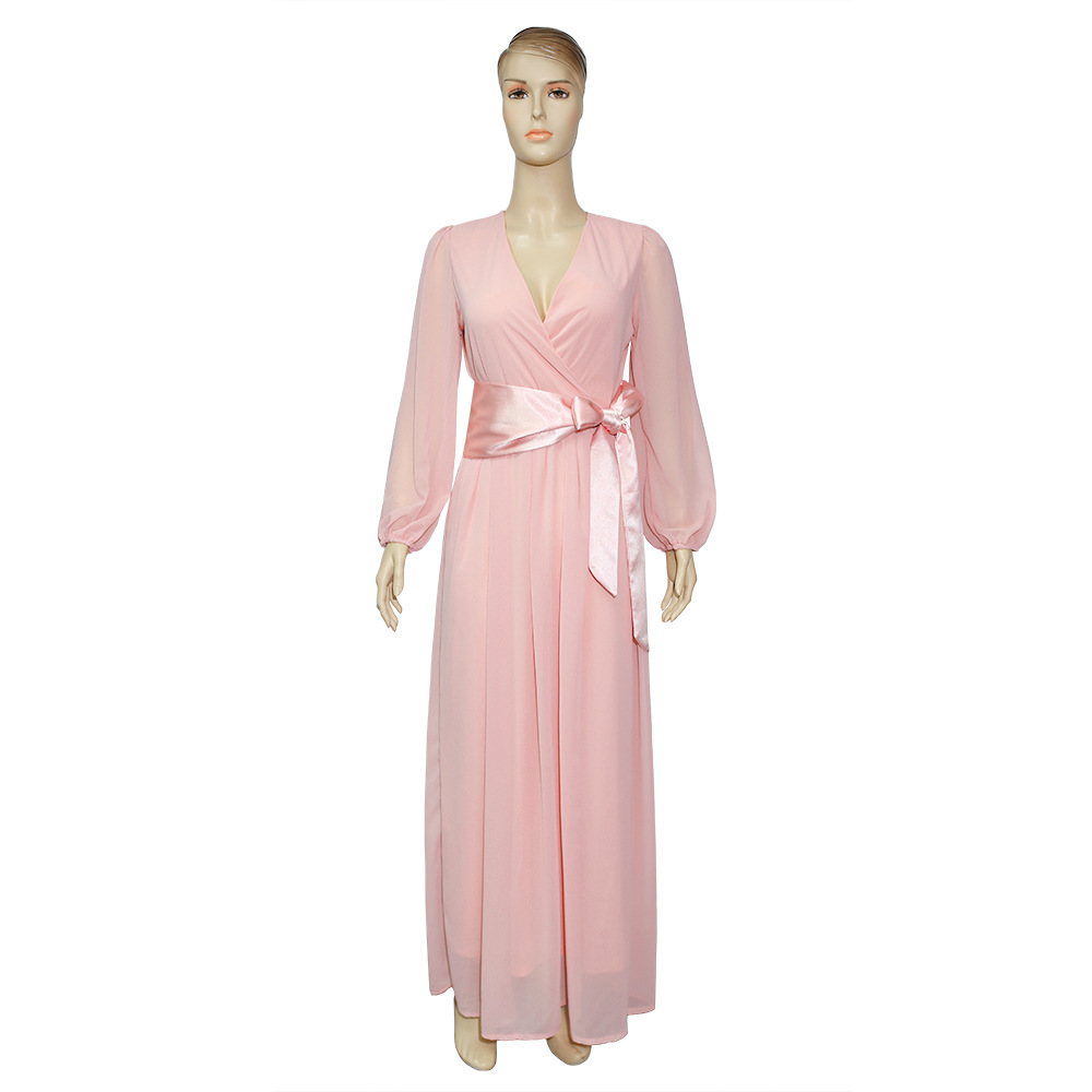 Cross-border Source African Plus Size Women's AliExpress ebay Chiffon Silk Waist Bow Evening Dress