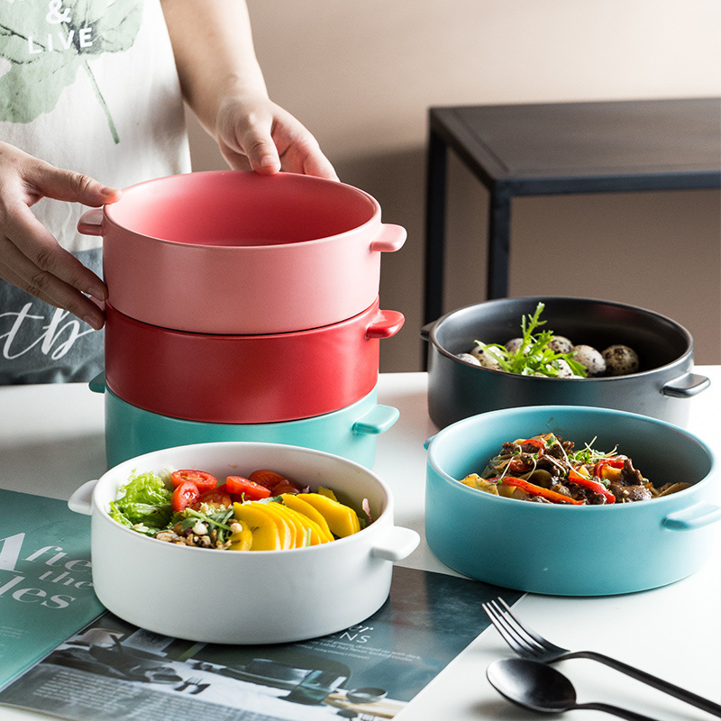 Creative Double-Eared Ceramic Bowl Tableware Scandinavian Household Ceramic Soup Bowl Salad Bowl Fruit Snack Plate Healthy Ceramic Creative Double-Eared Ceramic Bowl Tableware Scandinavian Household Ceramic Soup Bowl Salad Bowl Fruit Snack Plate Healthy Ceramic