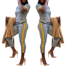 LS8031 欧美女装春秋季新品  时尚修身印花短袖裤套装两件套