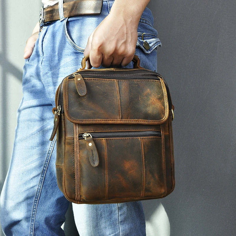 Leather retro travel bag strap one shoulder, European style, 8inch
