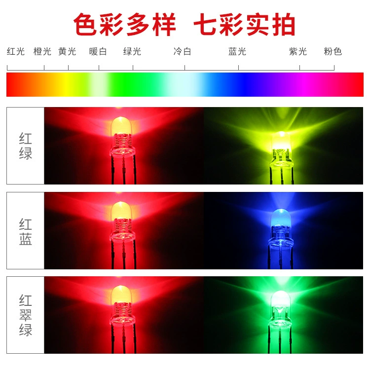 Two -color F5/5mm round head transparent LED light -emitting diodes, red, green, red, red, green, green, co -sharing