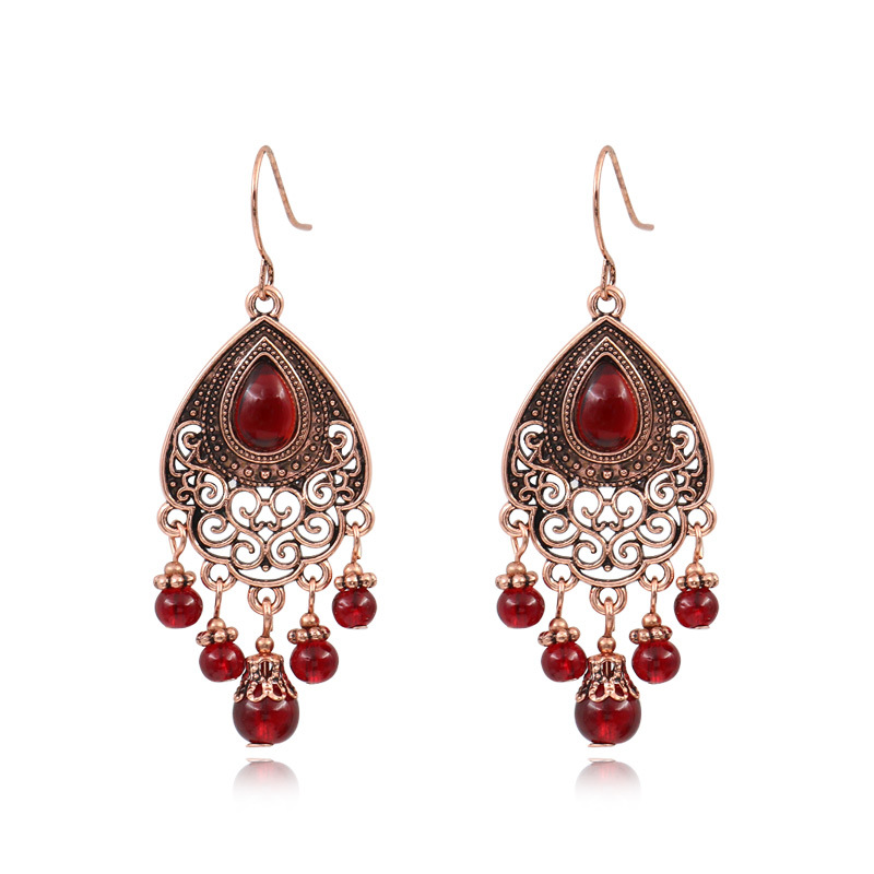 European and American New Retro Red Garnet Earrings for Women, Geometric Transfer Earrings, Earrings, Round Faces, Slimming Look
