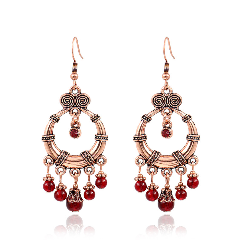 European and American New Retro Red Garnet Earrings for Women, Geometric Transfer Earrings, Earrings, Round Faces, Slimming Look