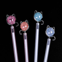可爱水晶卡通猫咪中性笔水笔造型笔学生文具办公签字笔用品批 发
