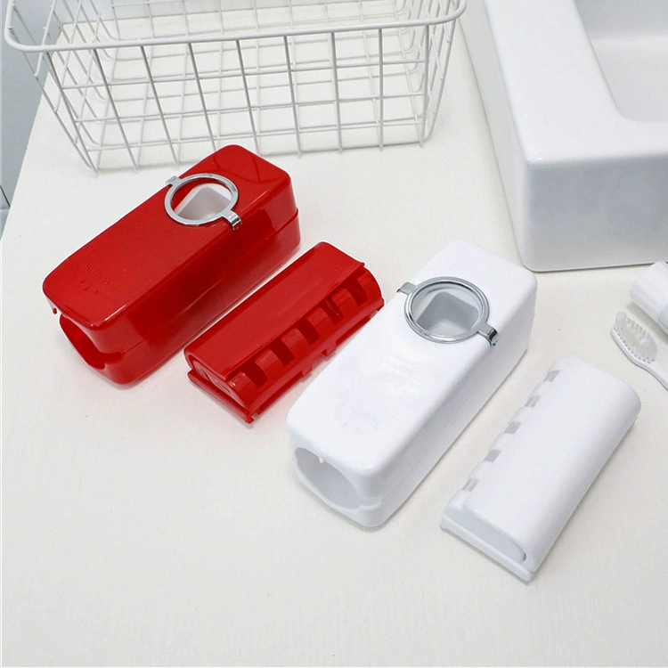 Automatic Toothpaste Dispenser Wall-Mount, Toothbrush Holder & No-Trace Hook, White