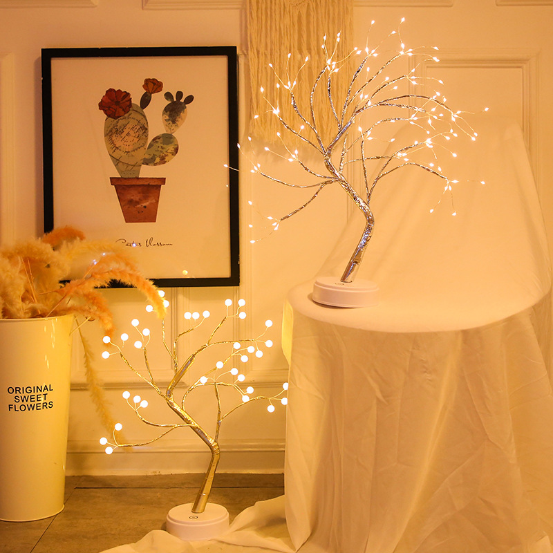 Popular Amazon creativo LED perla árbol luz estrellado cielo táctil regalo dormitorio Navidad Decoración Luz de noche