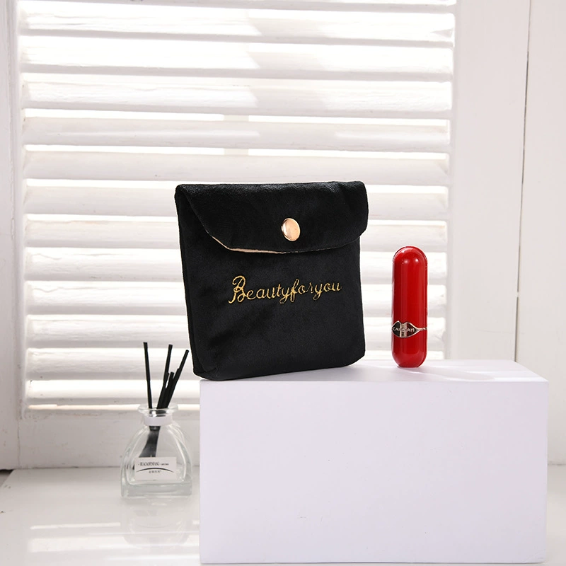 Makeup pouch velvet buckle, embroidered small handheld cosmetic bag, 14×12.5×2 cm