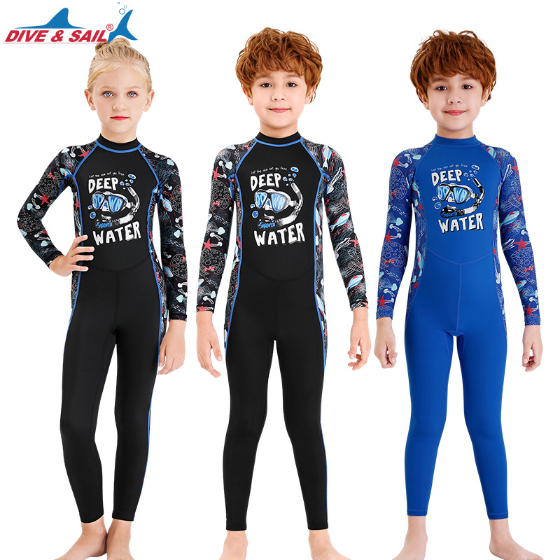 New Children's Swimsuit Women's One-piece Swimsuit Men's Long-sleeved Sunscreen Swimming Quick-drying Hot Spring Wetsuit for Middle School Students