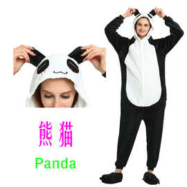 法兰绒熊猫亲子卡通动物连体睡衣家居服 cospaly演出服