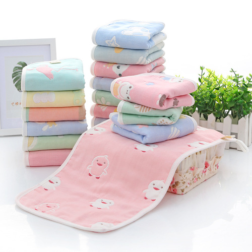 Six-layer pure cotton children's towel, infant and toddler gauze small towel wrapped face towel, 6-layer cartoon jacquard hand towel