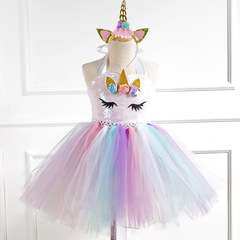 Children's clothing wholesale tutu skirt sequined mesh hand tied girl dress performance unicorn children's dress dress princess dress