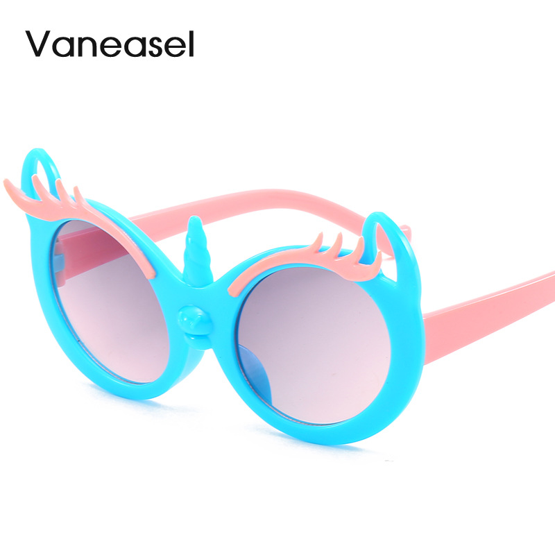Nuevo gato oído dibujos animados niños gafas de sol unicornio niños y niñas gafas de sol decorativas color caramelo gafas de los niños