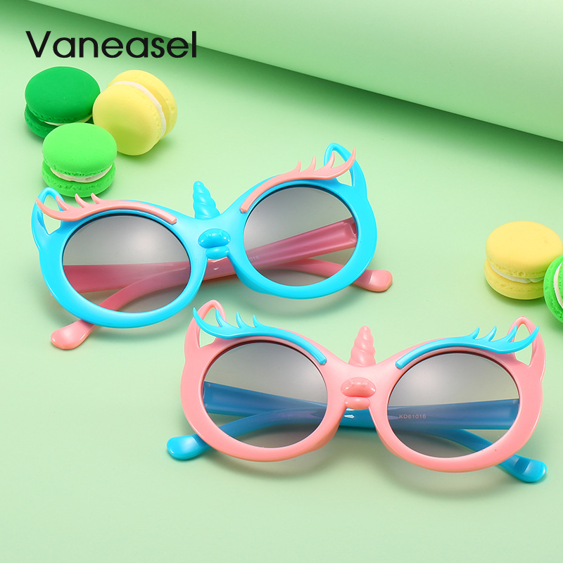 Nuevo gato oído dibujos animados niños gafas de sol unicornio niños y niñas gafas de sol decorativas color caramelo gafas de los niños