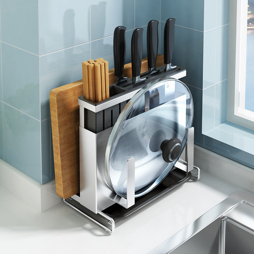Kitchen storage rack, knife chopping board, pot cover, kitchen knife holder storage rack, multi-functional chopstick barrel knife holder, single knife plate holder