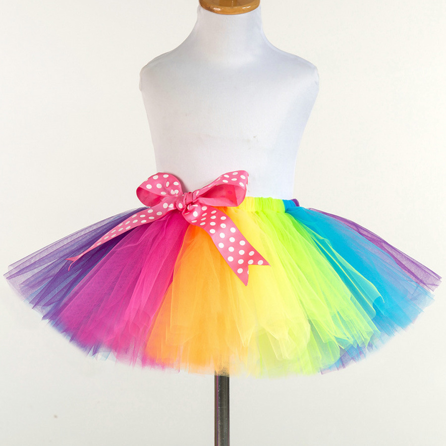 Los niños europeos y americanos Arco Iris malla falda danza rendimiento pettiskirt niñas arco falda Tutu