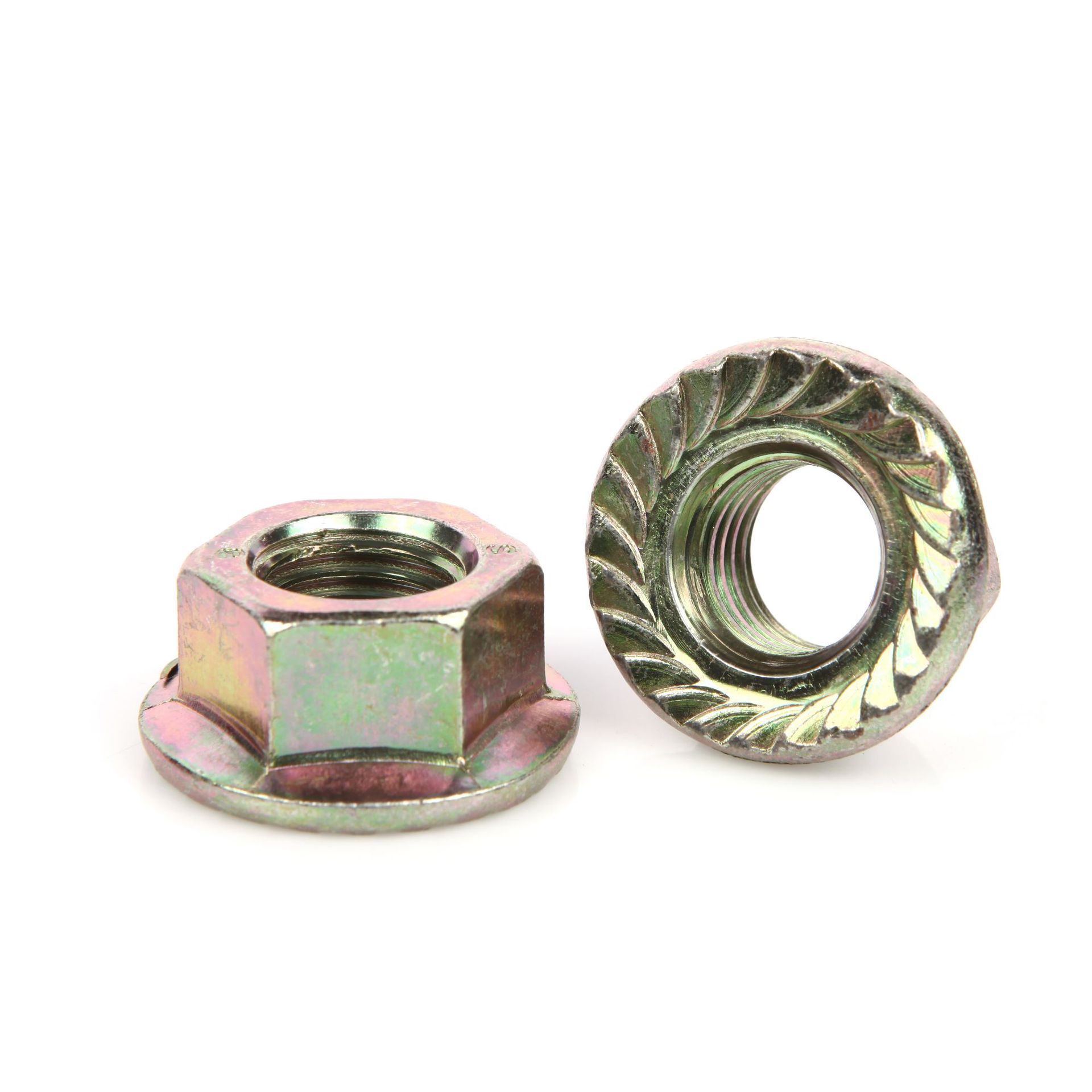 厂家直供碳钢4级彩锌法兰螺母防脱防松螺母六角华司面带齿螺母