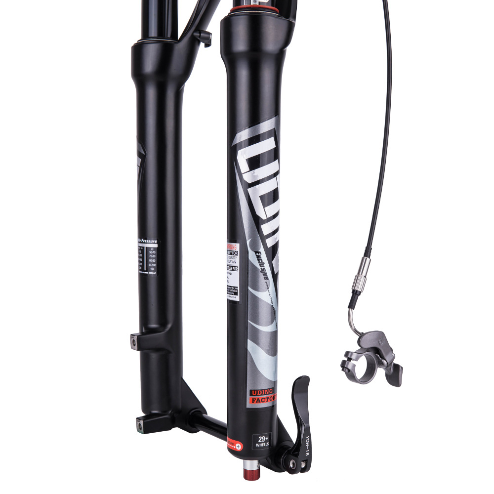 Tenedor delantero de bicicleta de montaña Tubo cónico de 29 pulgadas Eje de barril controlado por cable Carrera 140 Tenedor de aire de aleación de magnesio Tenedor delantero bloqueable