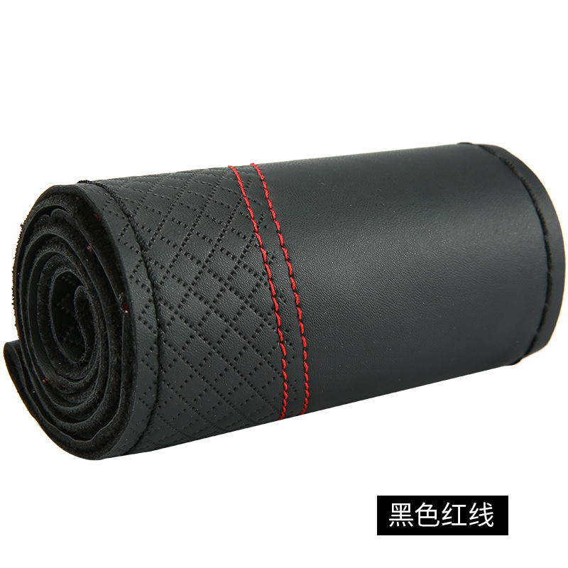 Primera capa de piel de vaca en relieve doble línea de coser a mano cubierta del volante cuatro estaciones de cuero universal cubierta de la manija del coche #1134