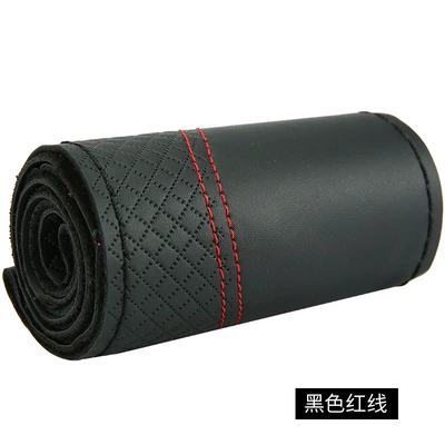First-Layer Cowhide Embossed Double-Line Steering wheel cover - black-red-line-38cm
