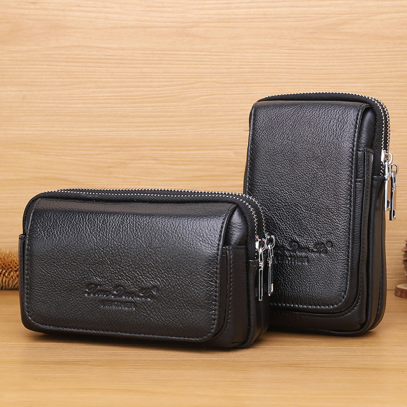 Xiaoduoli Genuine Leather Men's Waist Bag Cowhide Mobile Phone Bag Wear Belt Mobile Phone Waist Bag Small Bag Wholesale Factory Direct Supply