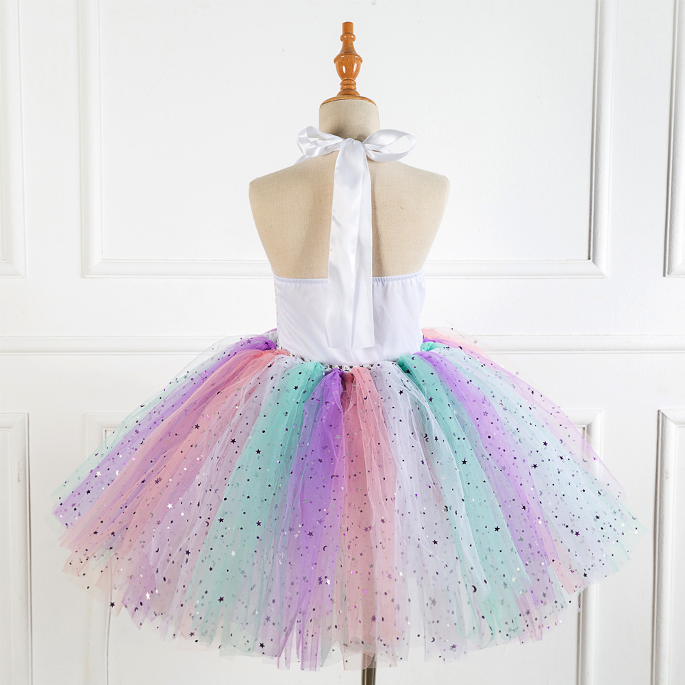 Ropa para niños gratis headwear pequeño lentejuelas estrellado cielo malla mano atada vestido de niña de un solo ángulo vestido de los niños