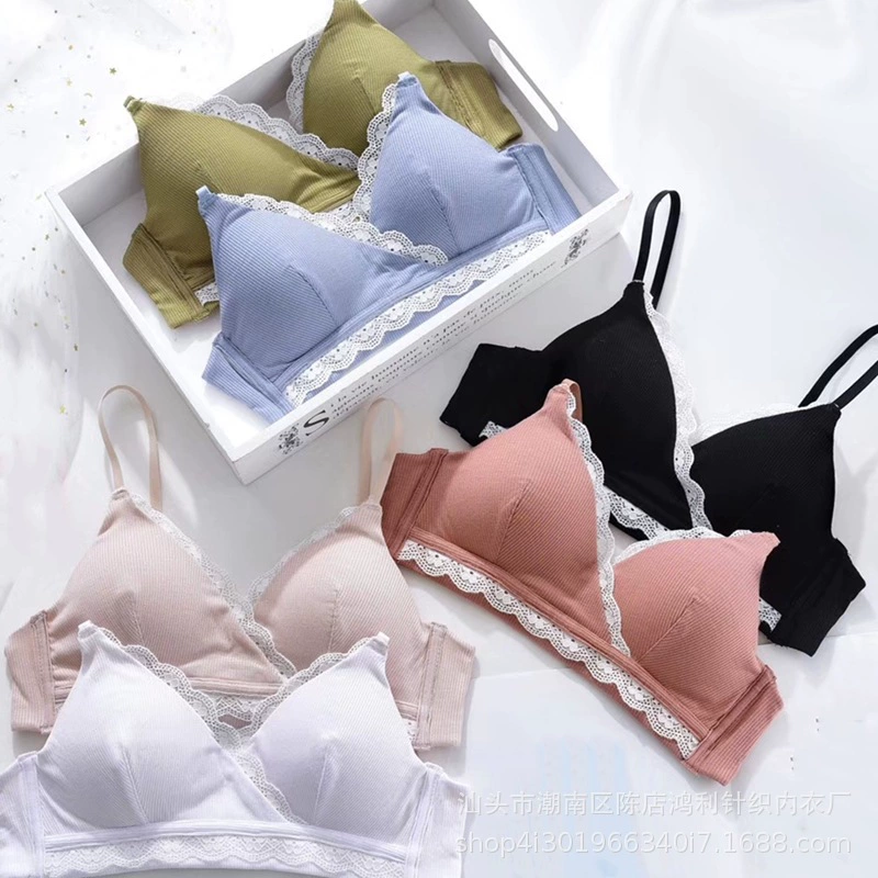 Summer ultra thin white supporting sexy breathable wireless bra for students