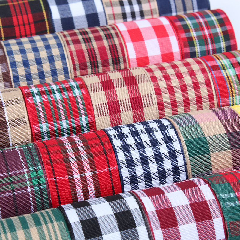 Double-Sided Factory Spot Wholesale Plaid Ribbon Color Multi-Specification Full Multi-Color Finished Bow Webbing Dropshipping