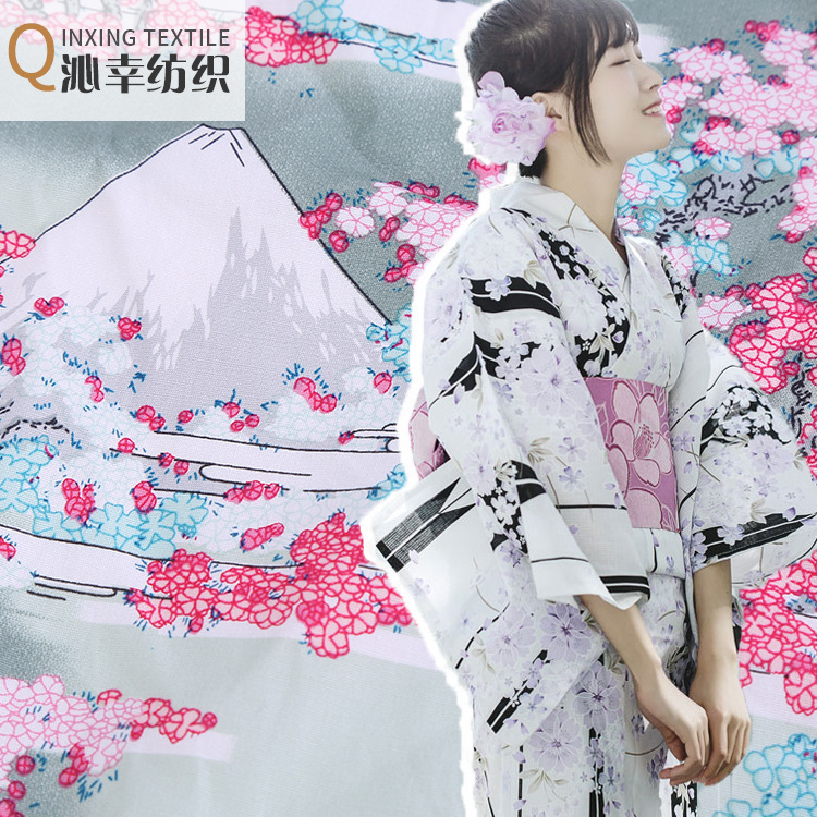 现货日系和风面料 130g弹力面料 日式府绸富士山和服旗袍diy布料