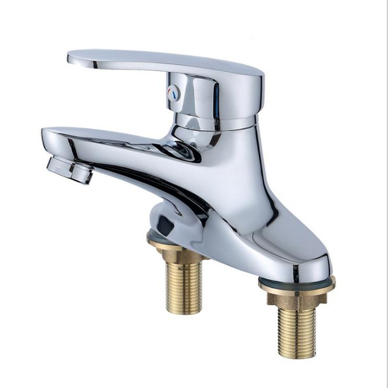 Wholesale Copper Double-Hole Bathroom Sink Faucet with Hot and Cold Water Mixer Valve, Modern Minimalist Style Wholesale Copper Double-Hole Bathroom Sink Faucet with Hot and Cold Water Mixer Valve, Modern Minimalist Style
