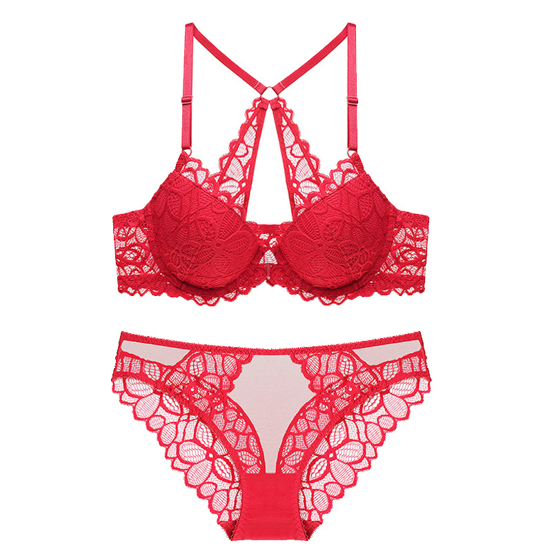 Sexy Lace Underwear for Women with Front Closure and Backless Bra for Small Breasts, Red Bra Set for the Year of the Rat 