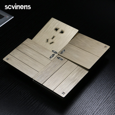 86拉丝金电源插座暗装5孔一开五孔墙壁插座厂家二三插usb开关面板|ru