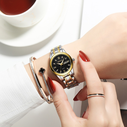 Chennuo Watches Women's Quartz Watch Dual Calendar Luminous Waterproof Diamond Watch Steel Strap Women's Watch One Piece Dropshipping