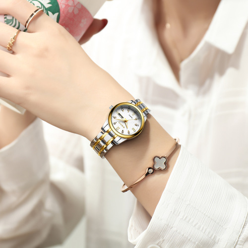 Chennuo Watches Women's Quartz Watch Dual Calendar Luminous Waterproof Diamond Watch Steel Strap Women's Watch One Piece Dropshipping