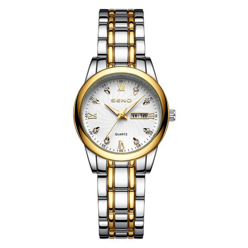 Chennuo Watches Women's Quartz Watch Dual Calendar Luminous Waterproof Diamond Watch Steel Strap Women's Watch One Piece Dropshipping