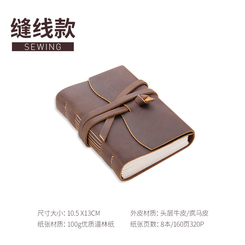 Libro de diario de cuero genuino directo de fábrica cuaderno de costura hecho a mano retro TN libro de diario de viajero se puede personalizar