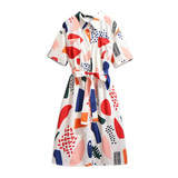 300斤超大码女装胖mm2025夏季新款设计感显瘦衬衫印花雪纺连衣裙，女装大码女装，变形策服饰