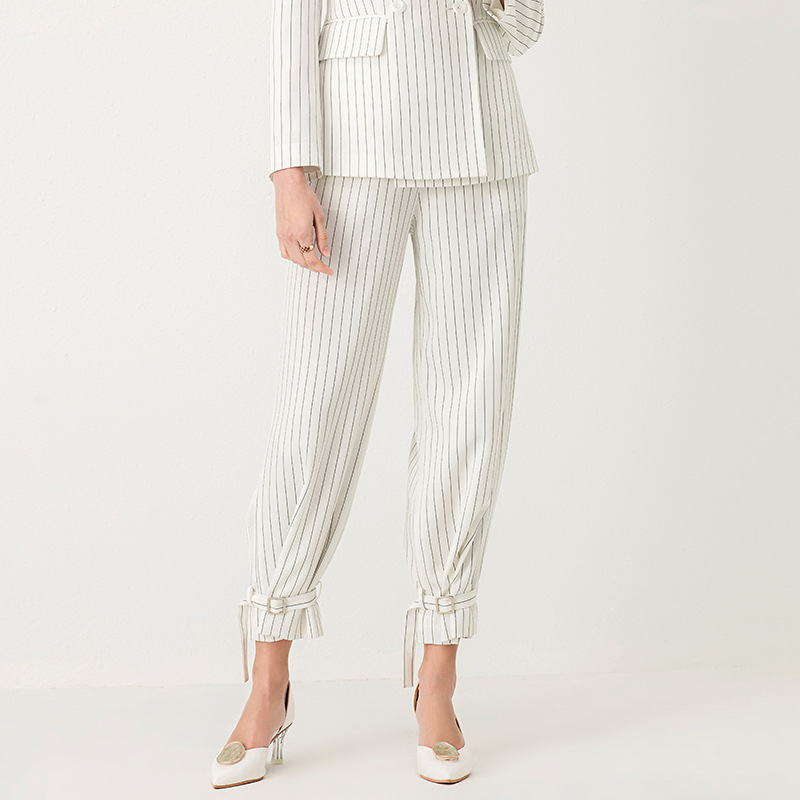Clothing Lira Early Spring New Handsome High Waist Slim-fit Slim-fit White Striped Suit Wide-leg Pants Women's 5933