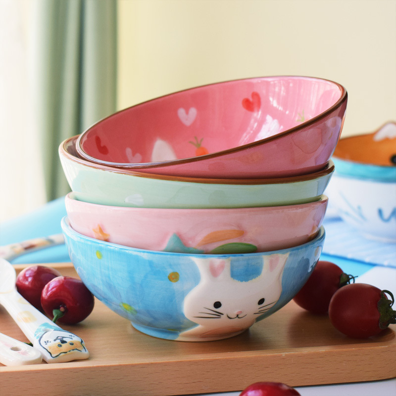 Cartoon Tableware Bowl Cute Ceramic Bowl Household Ceramic Bowl Salad Bowl Student Rice Bowl Noodle Bowl Soup Bowl Girl's Heart