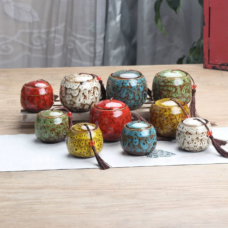 Керамическая печь Маленькие чайные банки Ретро Бытовой резервуар для хранения Влагостойкие медицинские банки Домашние путешествия Портативный костюм Цветные банки
