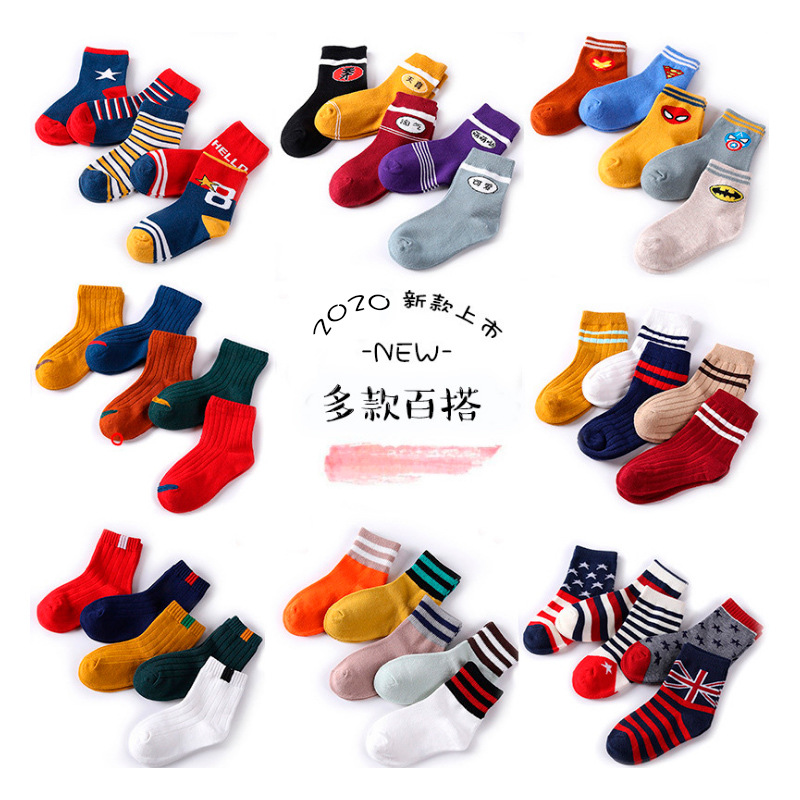 (Wholesale), children's summer cartoon demi-season knee socks for boys, mid-length, for teenagers, combed cotton 4