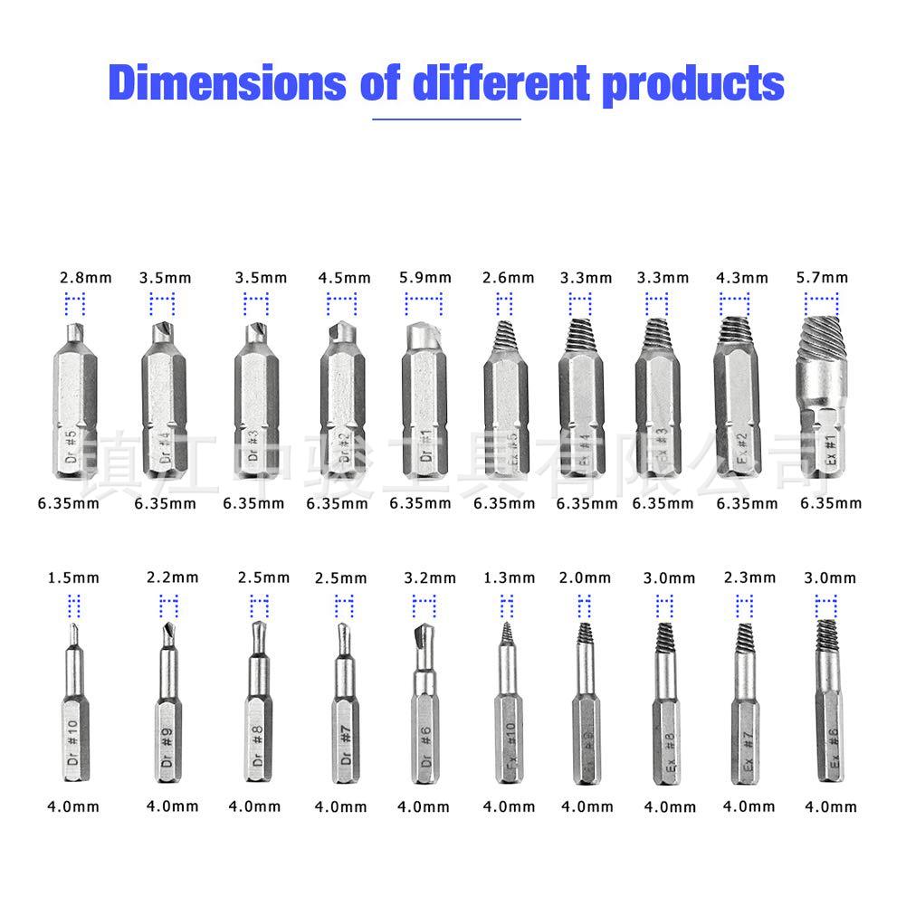 22 unids tornillo de cabeza rota extractor inversa hilo de alambre de acero de alta velocidad herramienta traje roto tornillo extractor nuevo