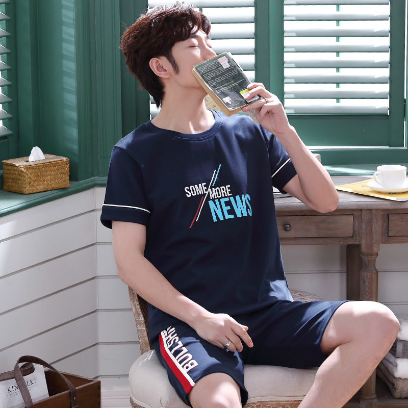 Pijamas de algodón de verano de los hombres de manga corta más tamaño Estudiante Juventud verano fino algodón desgaste del hogar traje