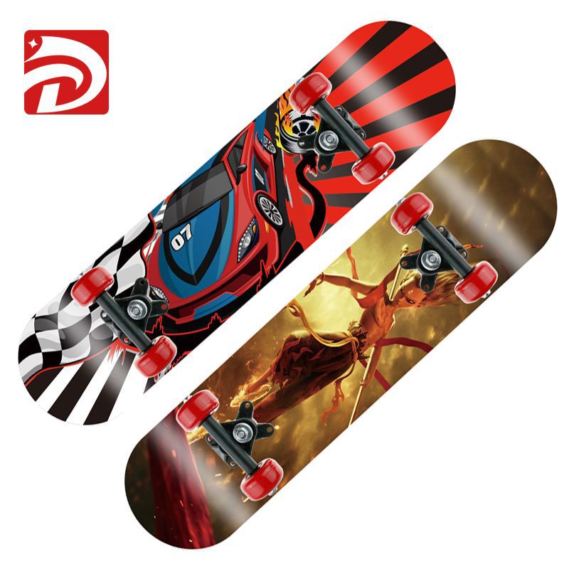 Factory direct selling children's skateboard four-wheel double rocker 3-4-5-6-7-8 year old beginner Maple double-sided cartoon skateboard