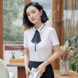 职业白衬衫女短袖2024夏装新款ol韩版范学院风垂感蓝色衬衣工作服
