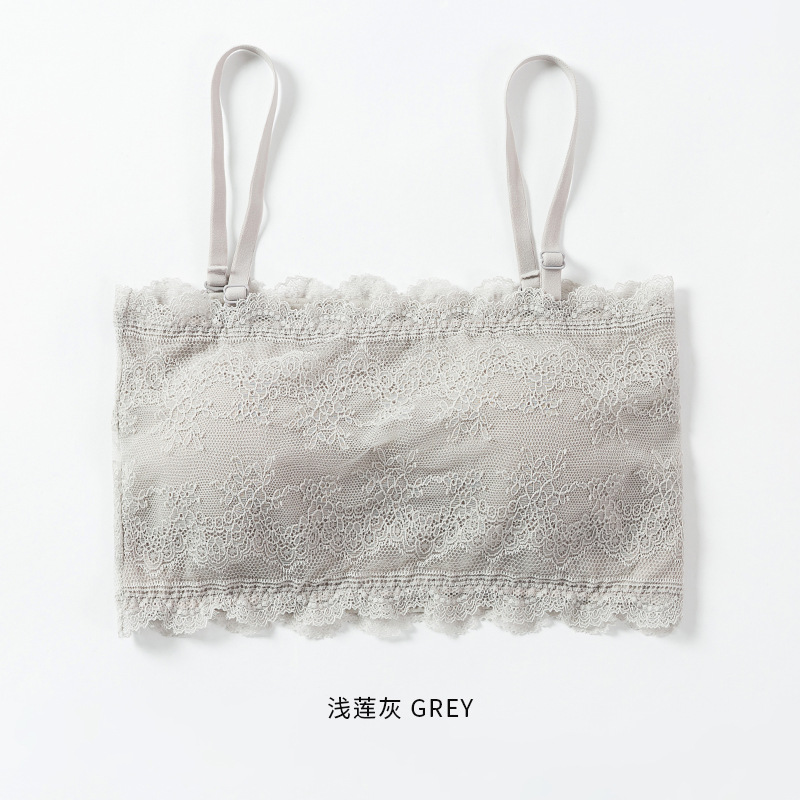 20 top de tubo de encaje de primavera correa de hombro desmontable de una palabra para niña corta envuelta en el pecho sin anillo de acero con ropa interior de sujetador de almohadilla para el pecho