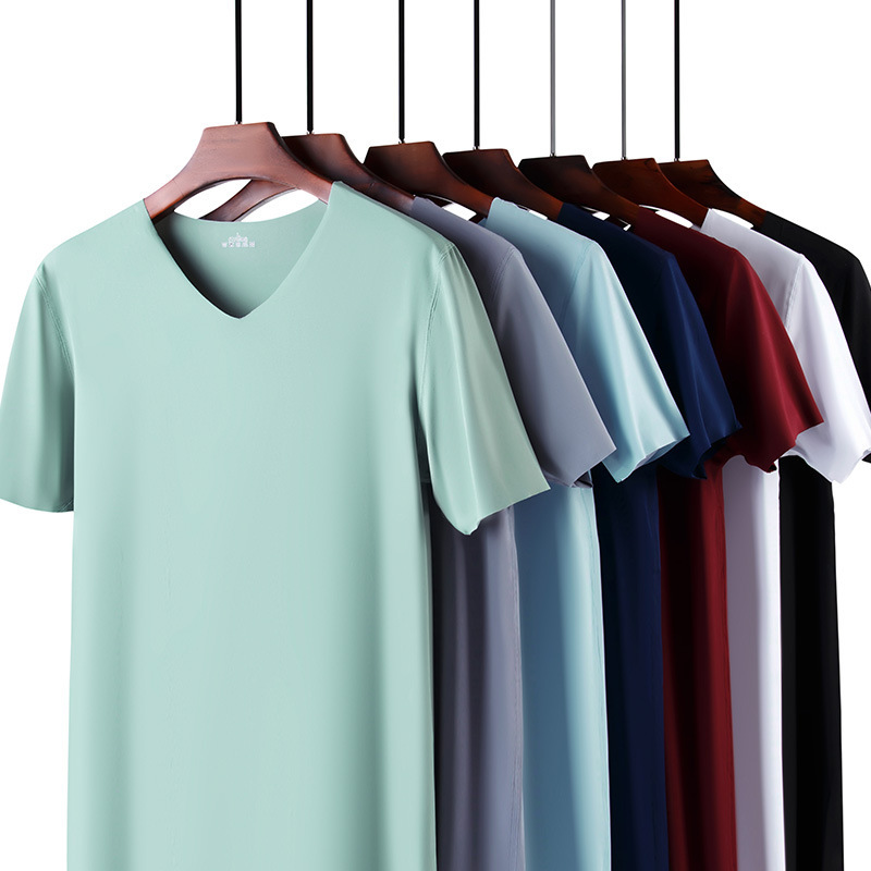 Men's Ice Silk Seamless Short-Sleeved T-Shirt Men's Thin Summer Slim Half-Sleeved Men's T-Shirt Slim Bottoming Wholesale Men's Ice Silk Seamless Short-Sleeved T-Shirt Men's Thin Summer Slim Half-Sleeved Men's T-Shirt Slim Bottoming Wholesale