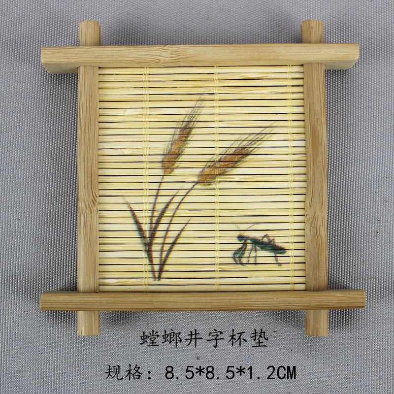Bamboo coaster tea mat (bamboo), Japanese well‑style printed designs, multiple sizes